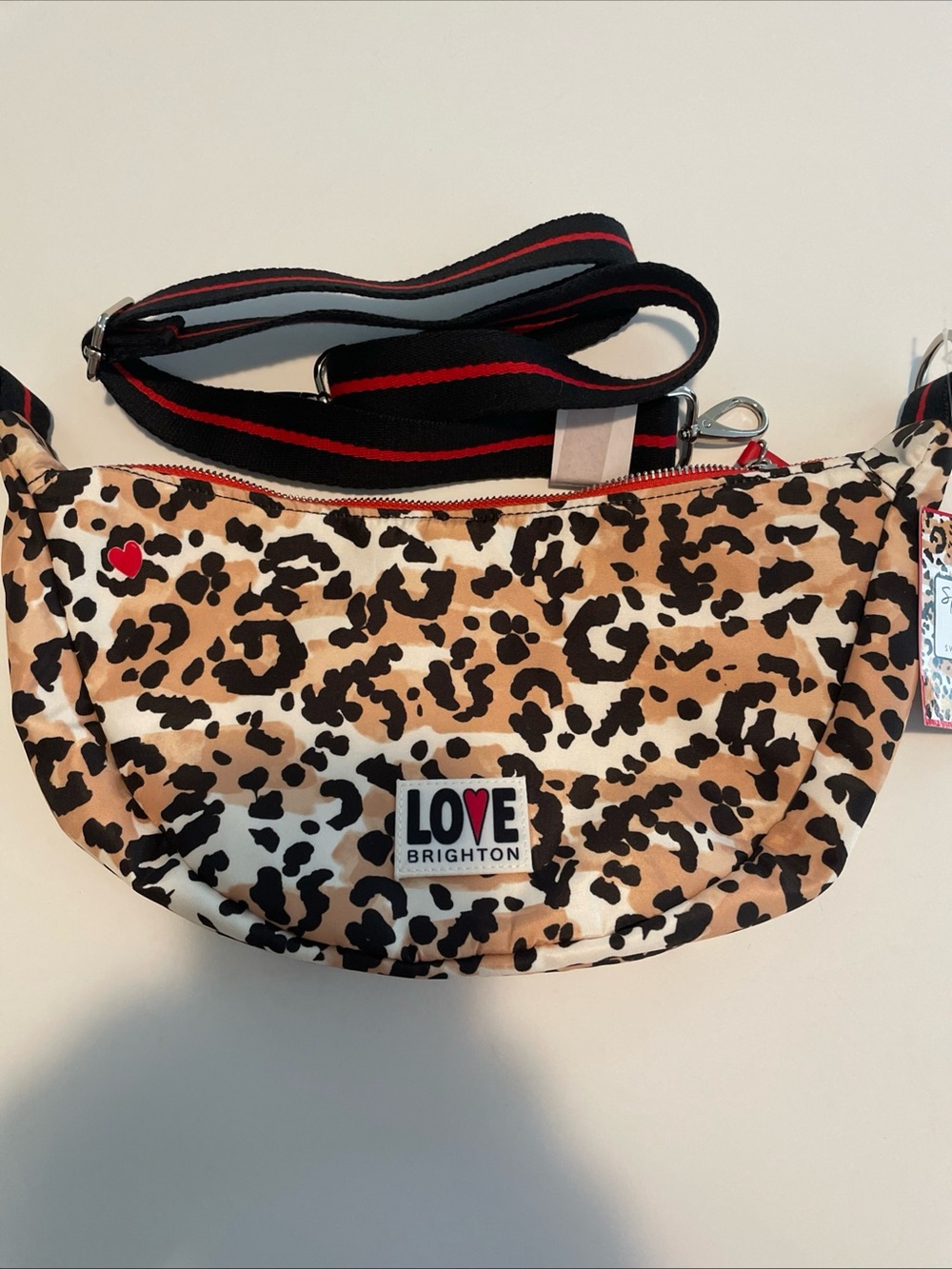 Brighton Leopard Print Bag with Red Heart Logo